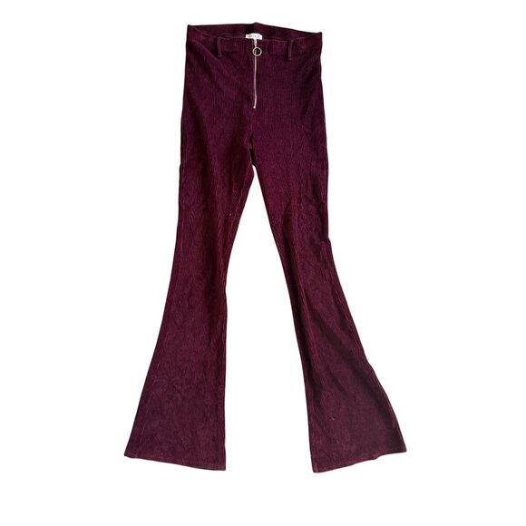TOPSHOP Cranberry Textured Flare Leg High Waist Pull On Pants Size 10 Tall - Picture 8 of 8